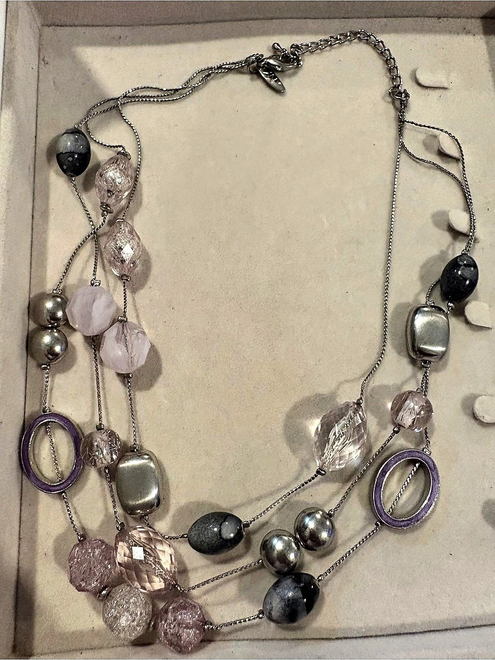 New York & Company Statement Beaded Necklace in Silver & Purple